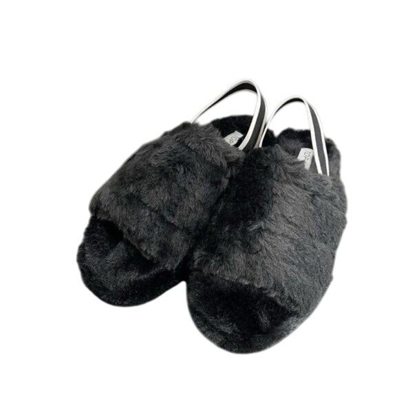 TOP MODA  Women Black Faux Fur Open Toe Slippers With Elastic Strap - Picture 5 of 10